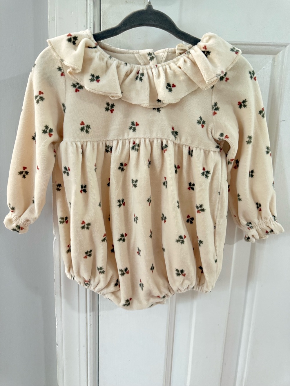 Quincy Mae Cream Holiday Floral Ruffle Collar Romper
